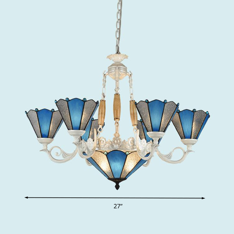 Frosted Blue Conical Glass Chandelier Lamp - Baroque Design with 3/9/11 Lights - Elegant Cream Hanging Pendant Light for Living Room