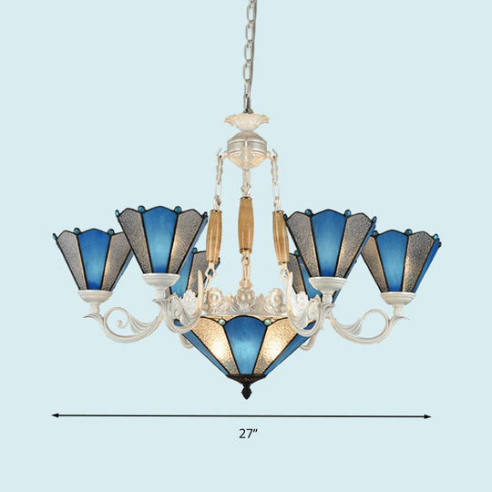 Blue Frosted Glass Chandelier With Baroque Design - 3/9/11 Lights Hanging Pendant Light For Living