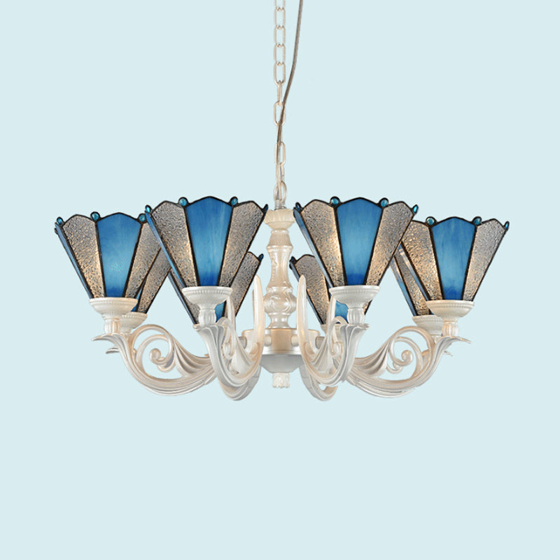 Frosted Blue Conical Glass Chandelier Lamp - Baroque Design with 3/9/11 Lights - Elegant Cream Hanging Pendant Light for Living Room