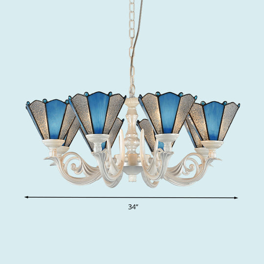 Frosted Blue Conical Glass Chandelier Lamp - Baroque Design with 3/9/11 Lights - Elegant Cream Hanging Pendant Light for Living Room