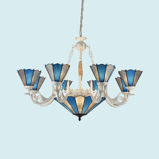 Frosted Blue Conical Glass Chandelier Lamp - Baroque Design with 3/9/11 Lights - Elegant Cream Hanging Pendant Light for Living Room