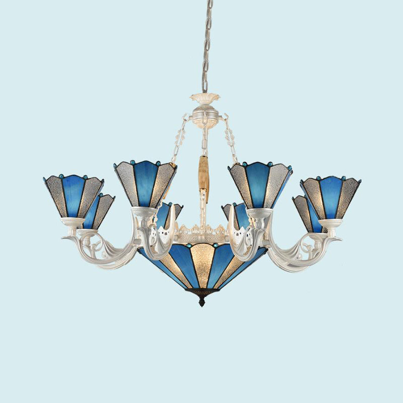 Blue Frosted Glass Chandelier With Baroque Design - 3/9/11 Lights Hanging Pendant Light For Living