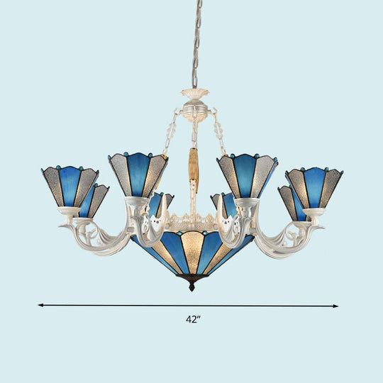 Frosted Blue Conical Glass Chandelier Lamp - Baroque Design with 3/9/11 Lights - Elegant Cream Hanging Pendant Light for Living Room