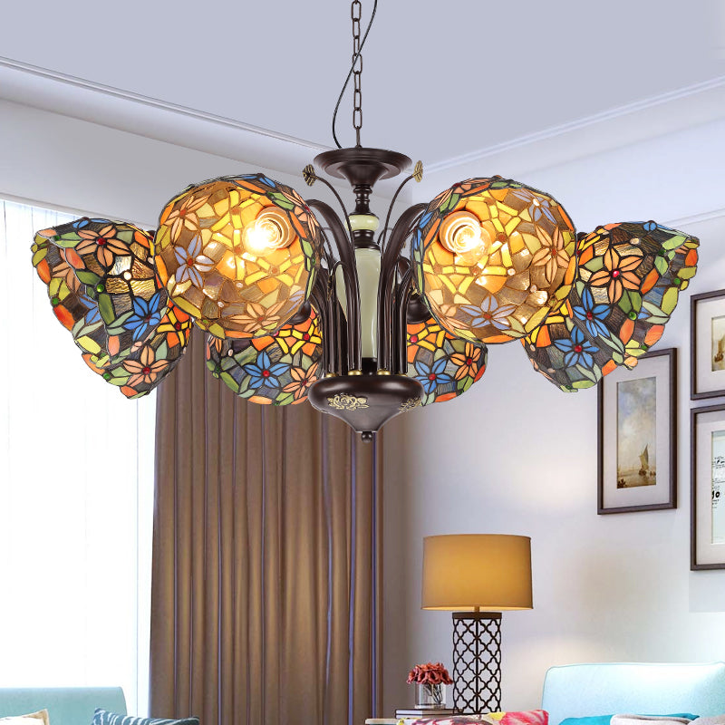 Victorian Bronze Flower Pendant Chandelier With Cut Glass And Multiple Light Options For Living Room