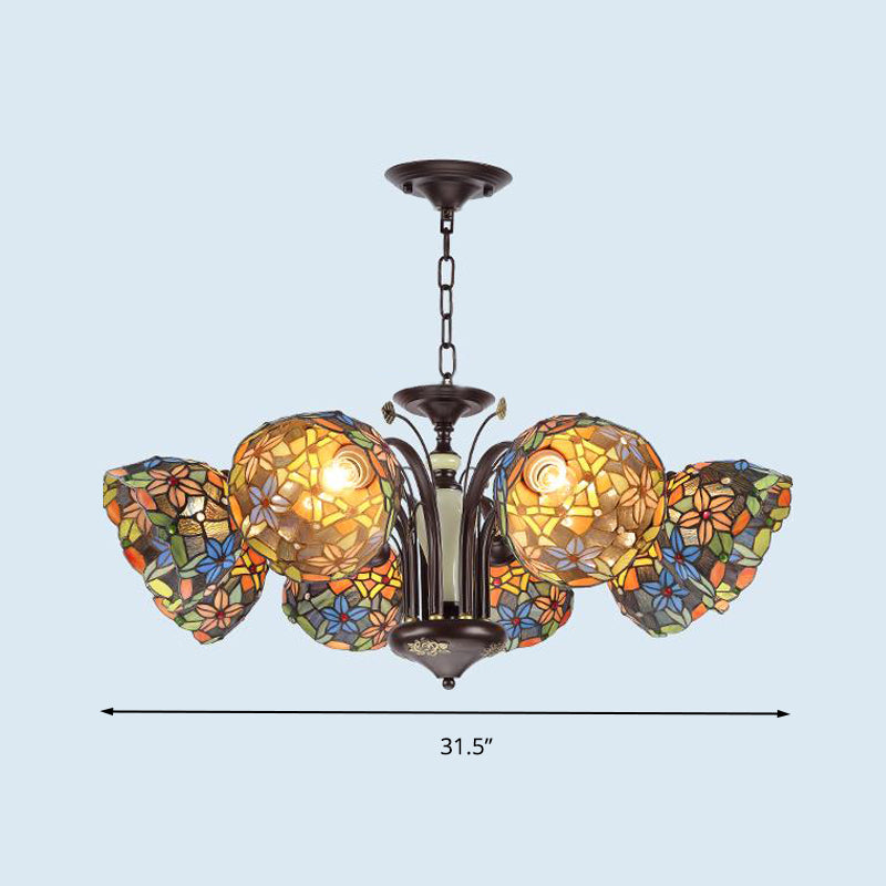 Victorian Bronze Flower Pendant Chandelier With Cut Glass And Multiple Light Options For Living Room