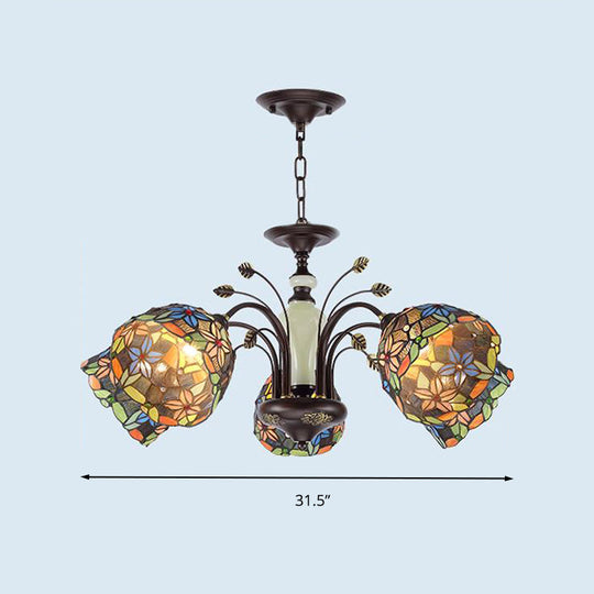 Victorian Bronze Flower Pendant Chandelier With Cut Glass And Multiple Light Options For Living Room