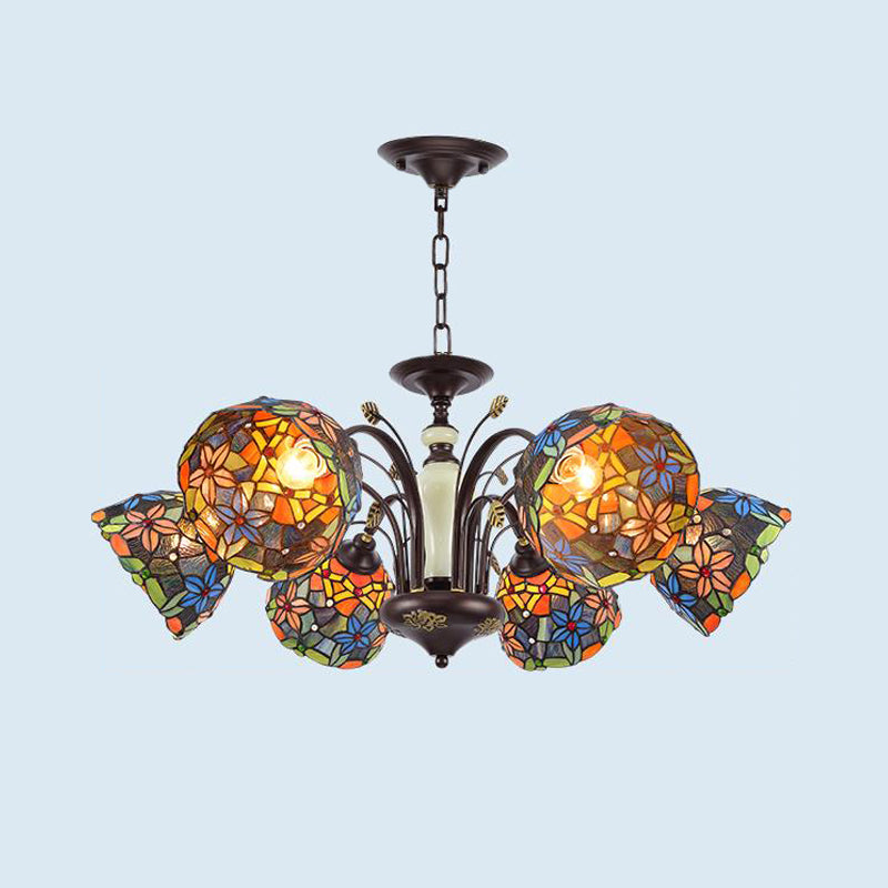 Victorian Cut Glass Flower Pendant Chandelier in Bronze for Living Room - 3/6/8 Lights