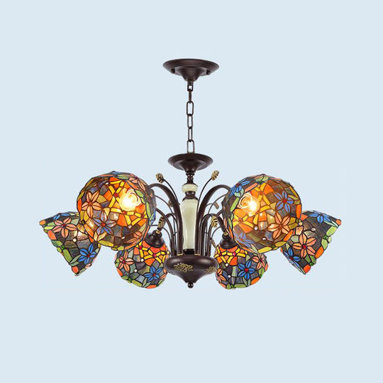 Victorian Bronze Flower Pendant Chandelier With Cut Glass And Multiple Light Options For Living Room