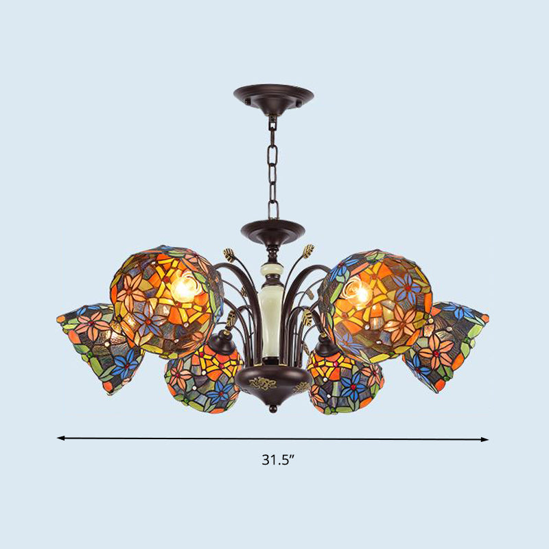 Victorian Cut Glass Flower Pendant Chandelier in Bronze for Living Room - 3/6/8 Lights