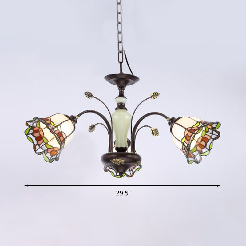 Tiffany Style Art Glass Pendant Chandelier with Floral Design & Bronze Finish for Bedroom - 3/6/8 Lights Available