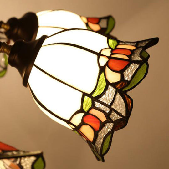 Tiffany Style Art Glass Pendant Chandelier with Floral Design & Bronze Finish for Bedroom - 3/6/8 Lights Available