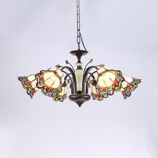 Floral Tiffany-Style Stained Art Glass Bronze Chandelier - Bedroom Pendant Light Fixture 6 /