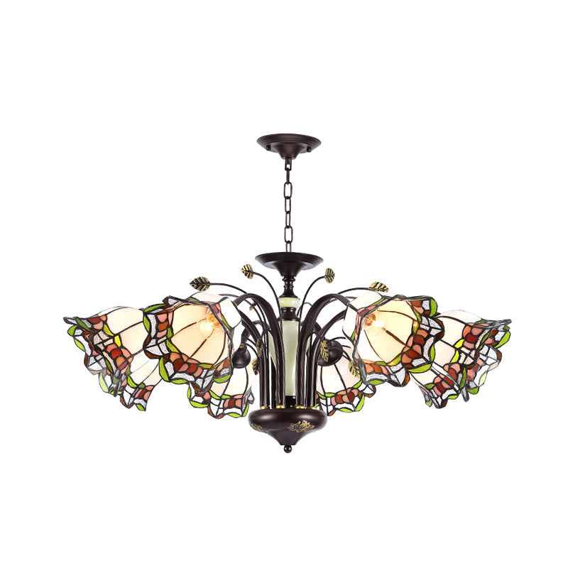 Tiffany Style Art Glass Pendant Chandelier with Floral Design & Bronze Finish for Bedroom - 3/6/8 Lights Available