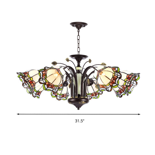 Tiffany Style Art Glass Pendant Chandelier with Floral Design & Bronze Finish for Bedroom - 3/6/8 Lights Available