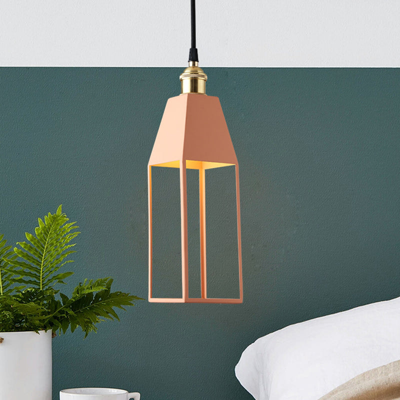 House Shaped Pendant Lighting: Metal 1-Light Fixture in Orange/Green/Gold for Dining Room