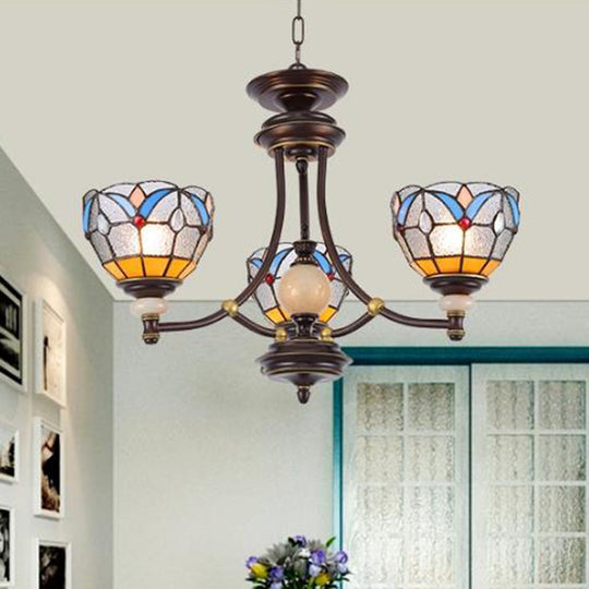 Mediterranean Glass Chandelier with Domed Shades - 3/5/8 Lights