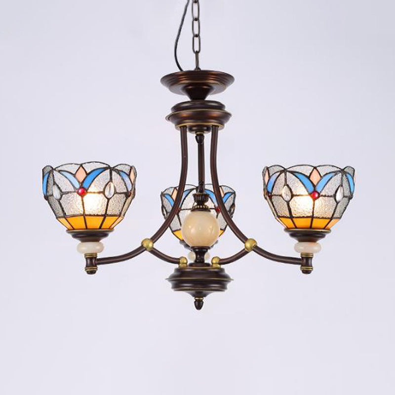 Mediterranean Glass Chandelier with Domed Shades - 3/5/8 Lights