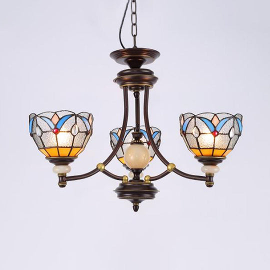 Mediterranean Glass Chandelier with Domed Shades - 3/5/8 Lights