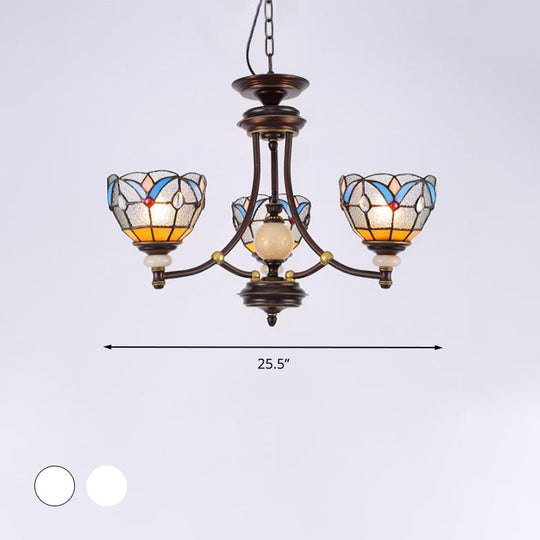 Mediterranean Glass Chandelier with Domed Shades - 3/5/8 Lights