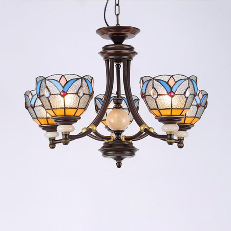 Mediterranean Glass Chandelier with Domed Shades - 3/5/8 Lights