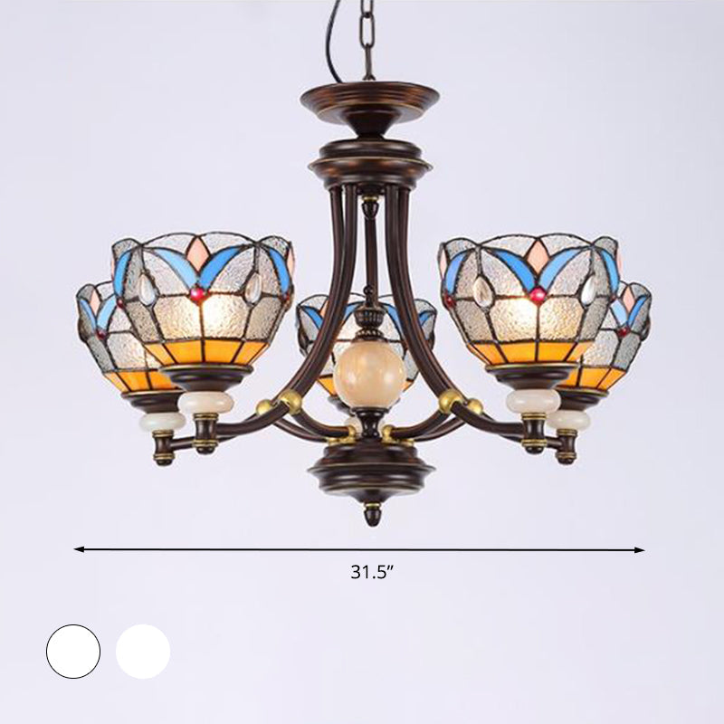 Mediterranean Glass Chandelier with Domed Shades - 3/5/8 Lights