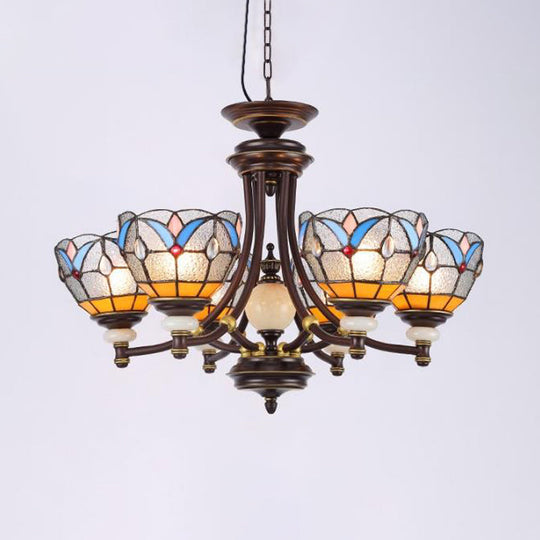 Mediterranean Glass Chandelier with Domed Shades - 3/5/8 Lights