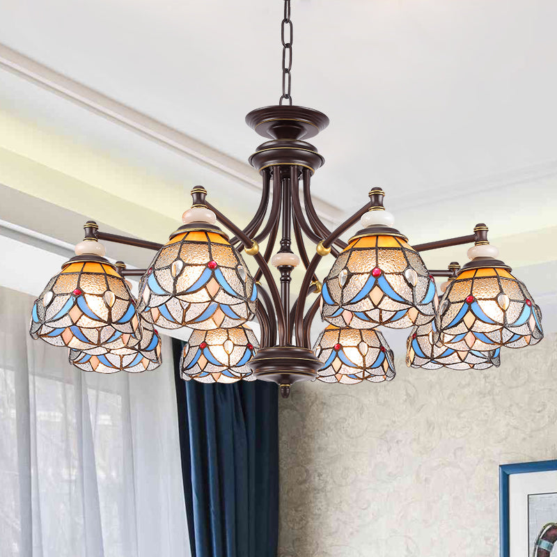 Mediterranean Glass Domed Chandelier Light Fixture | 3/5/8 Lights White/Clear Shades Suspension Lamp