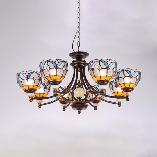 Mediterranean Glass Chandelier with Domed Shades - 3/5/8 Lights