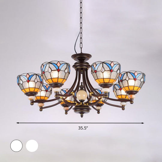 Mediterranean Glass Chandelier with Domed Shades - 3/5/8 Lights