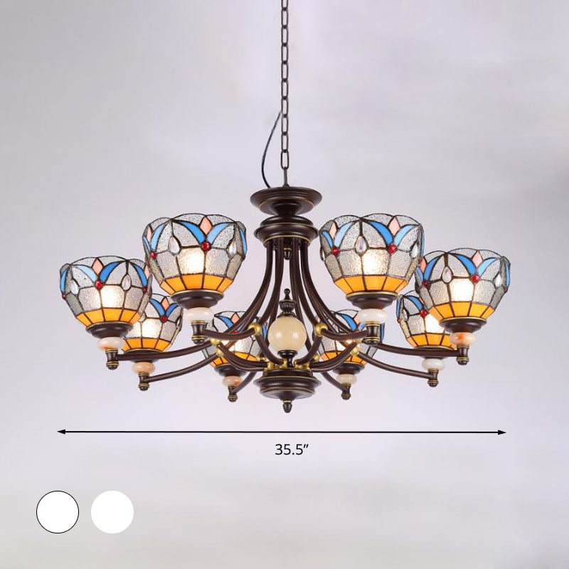 Mediterranean Glass Domed Chandelier Light Fixture | 3/5/8 Lights White/Clear Shades Suspension Lamp