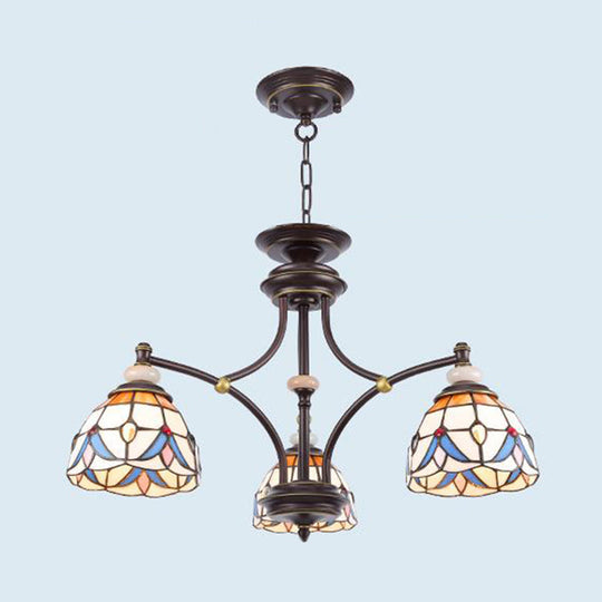 Mediterranean Glass Chandelier with Domed Shades - 3/5/8 Lights