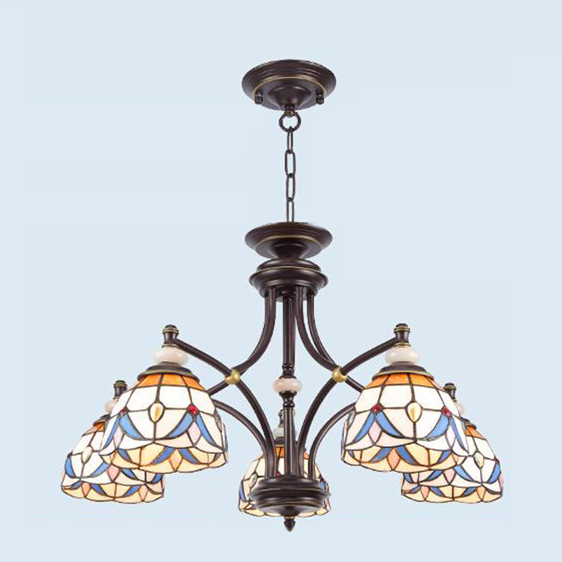 Mediterranean Glass Chandelier with Domed Shades - 3/5/8 Lights