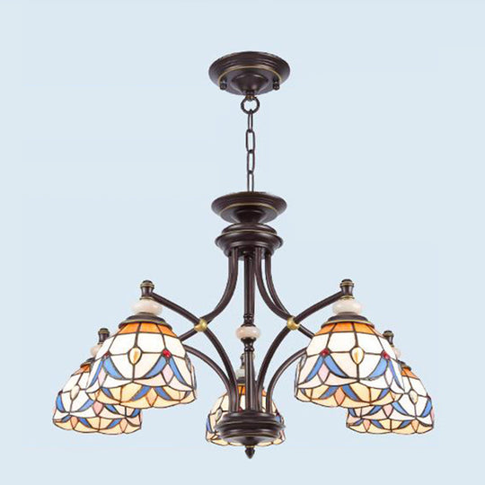 Mediterranean Glass Domed Chandelier Light Fixture | 3/5/8 Lights White/Clear Shades Suspension Lamp