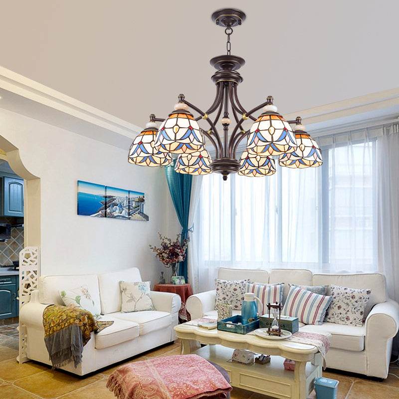 Mediterranean Glass Chandelier with Domed Shades - 3/5/8 Lights