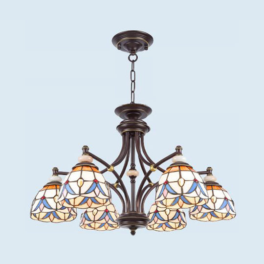 Mediterranean Glass Domed Chandelier Light Fixture | 3/5/8 Lights White/Clear Shades Suspension Lamp