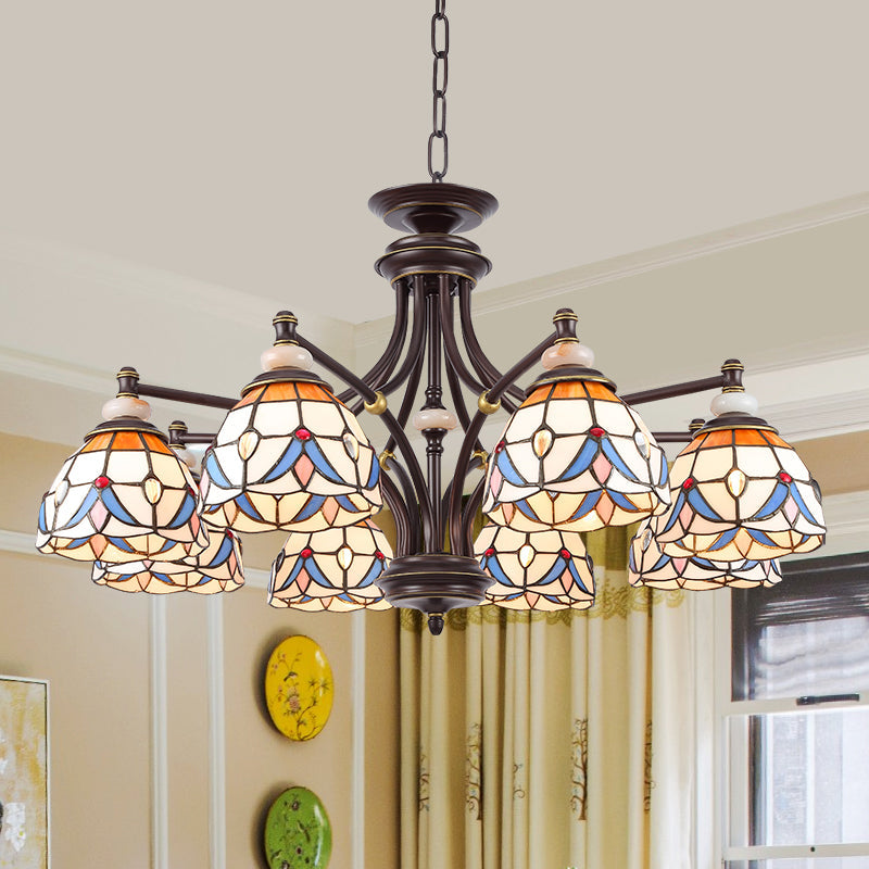 Mediterranean Glass Chandelier with Domed Shades - 3/5/8 Lights