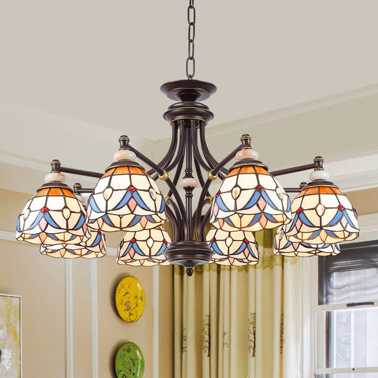 Mediterranean Glass Chandelier with Domed Shades - 3/5/8 Lights