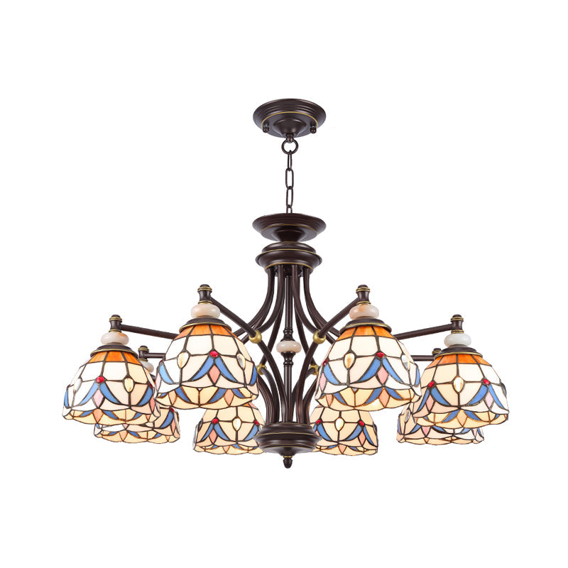 Mediterranean Glass Chandelier with Domed Shades - 3/5/8 Lights