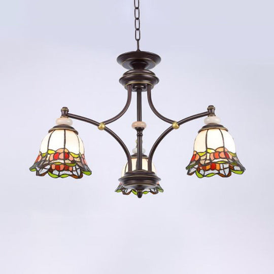 Tiffany Flower Chandelier Lamp - Stained Glass Suspension Lighting in Black (3/6/8 Lights) for Living Room