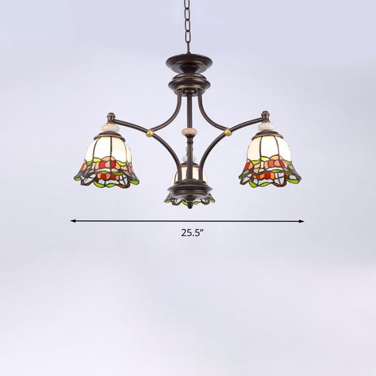 Tiffany Flower Chandelier Lamp - Stained Glass Suspension Lighting in Black (3/6/8 Lights) for Living Room