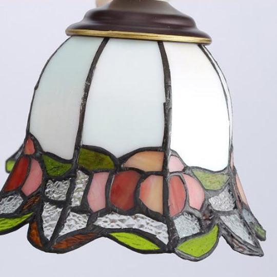 Tiffany Flower Chandelier Lamp - Stained Glass Suspension Lighting in Black (3/6/8 Lights) for Living Room