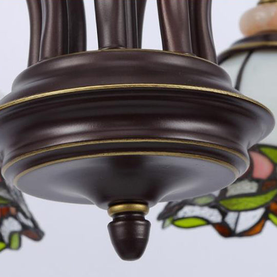 Stained Glass Chandelier Lamp: Tiffany Flower Design 3/6/8 Lights Black Living Room Lighting