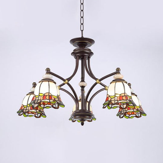 Stained Glass Chandelier Lamp: Tiffany Flower Design 3/6/8 Lights Black Living Room Lighting 5 /