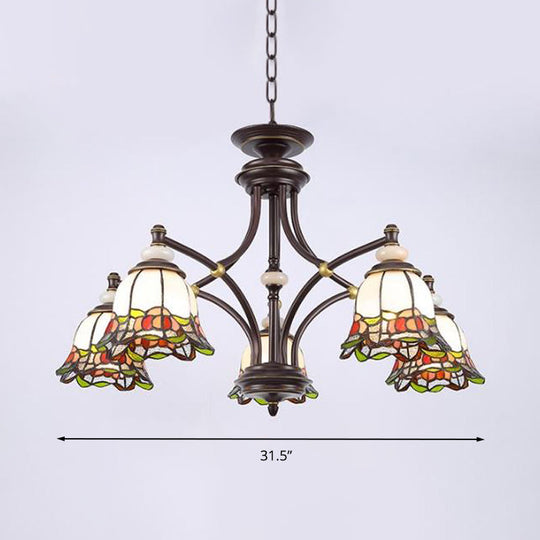 Stained Glass Chandelier Lamp: Tiffany Flower Design 3/6/8 Lights Black Living Room Lighting