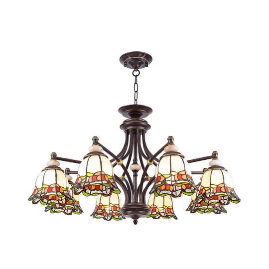 Tiffany Flower Chandelier Lamp - Stained Glass Suspension Lighting in Black (3/6/8 Lights) for Living Room