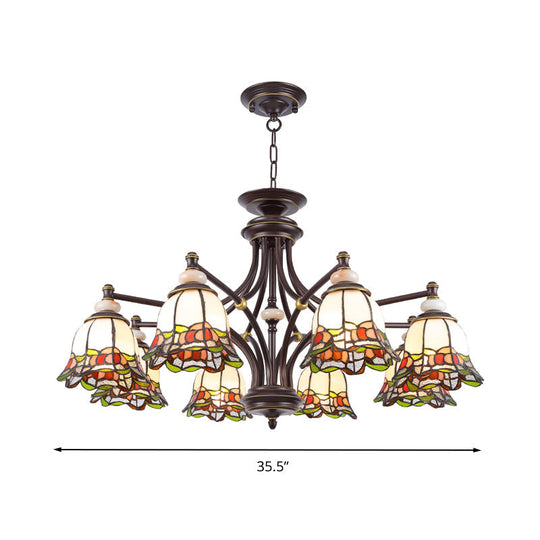 Tiffany Flower Chandelier Lamp - Stained Glass Suspension Lighting in Black (3/6/8 Lights) for Living Room