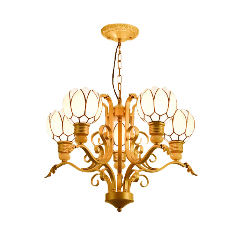 Tiffany Pink Glass Blossom Chandelier - 3/5/6 Lights for Living Room - Brass Hanging Lamp Kit