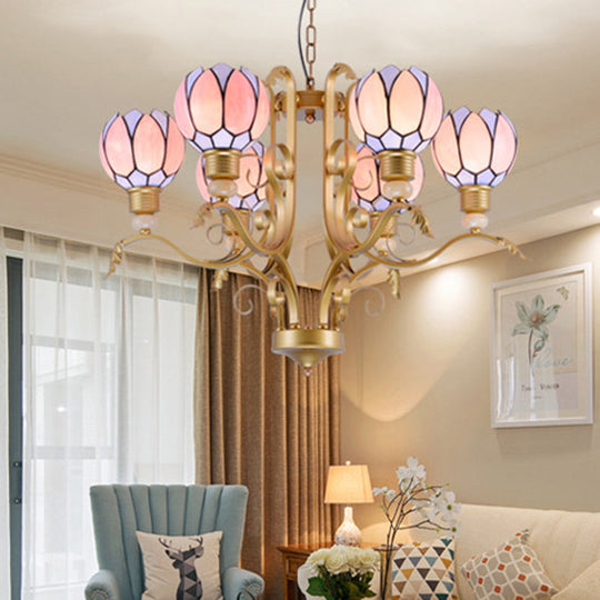 Tiffany Pink Glass Blossom Chandelier - 3/5/6 Lights for Living Room - Brass Hanging Lamp Kit