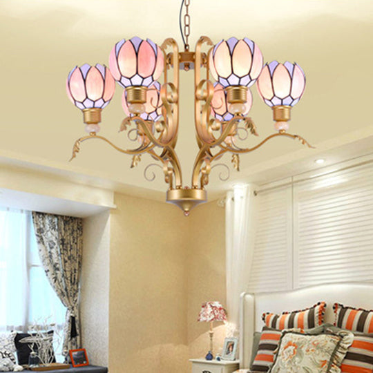 Tiffany Pink Glass Blossom Chandelier - 3/5/6 Lights for Living Room - Brass Hanging Lamp Kit