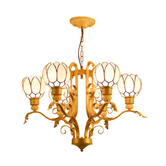 Tiffany Pink Glass Blossom Chandelier - 3/5/6 Lights for Living Room - Brass Hanging Lamp Kit